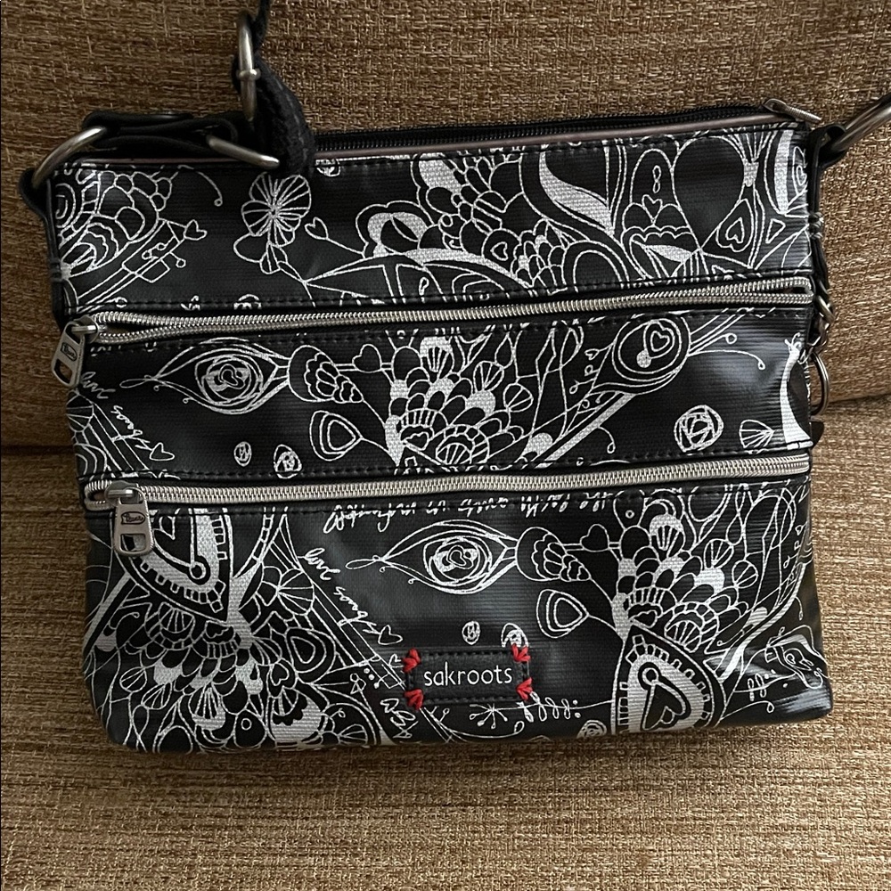 Sakroots Black and White Patterned Crossbody Bag